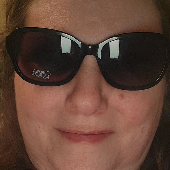 Chelsea Morgan Black Sunglasses with Purple Lenses. main image 4